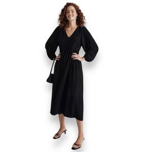 NWT Madewell V-Neck Empire Midi Dress in black size large L NEW